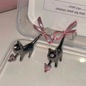 DAIIIBABYYY  -  1 PairPink Bowknot Cat Earrings Cute Girl Decoration Gift for Women Korean Style Earrings for Women jewelry